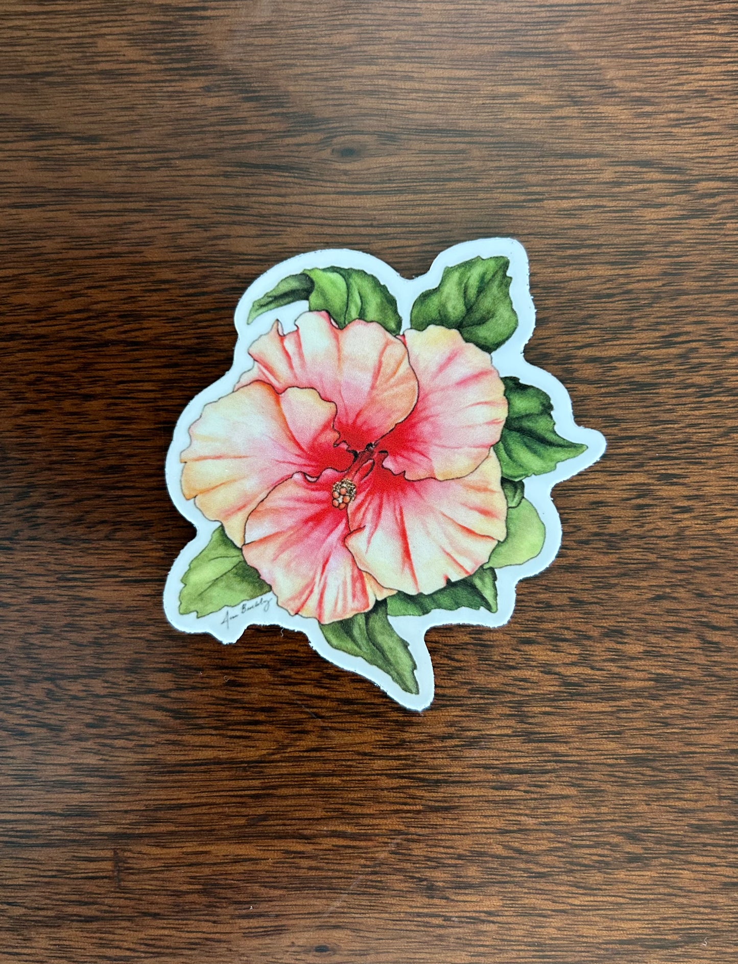 Coral Hibiscus Watercolor Vinyl Sticker