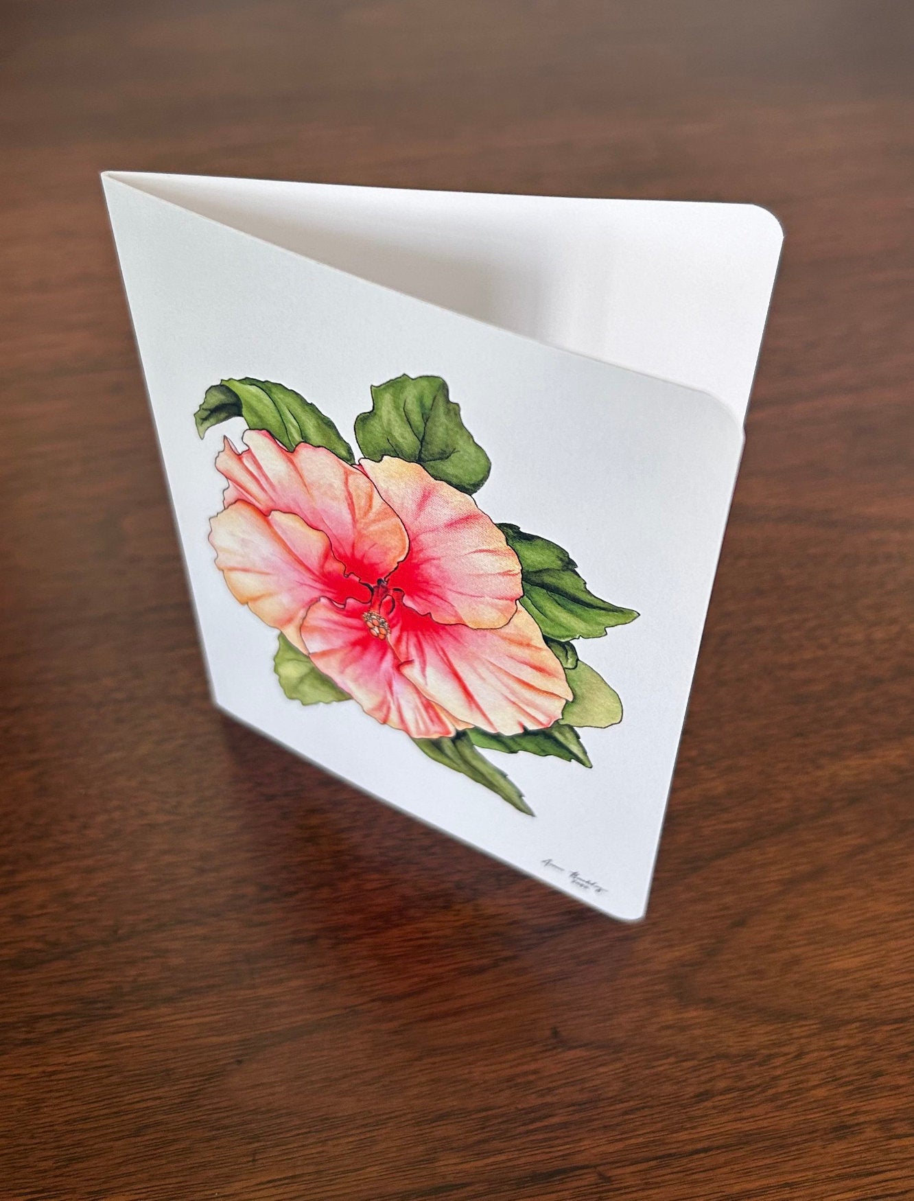 Coral Hibiscus Card