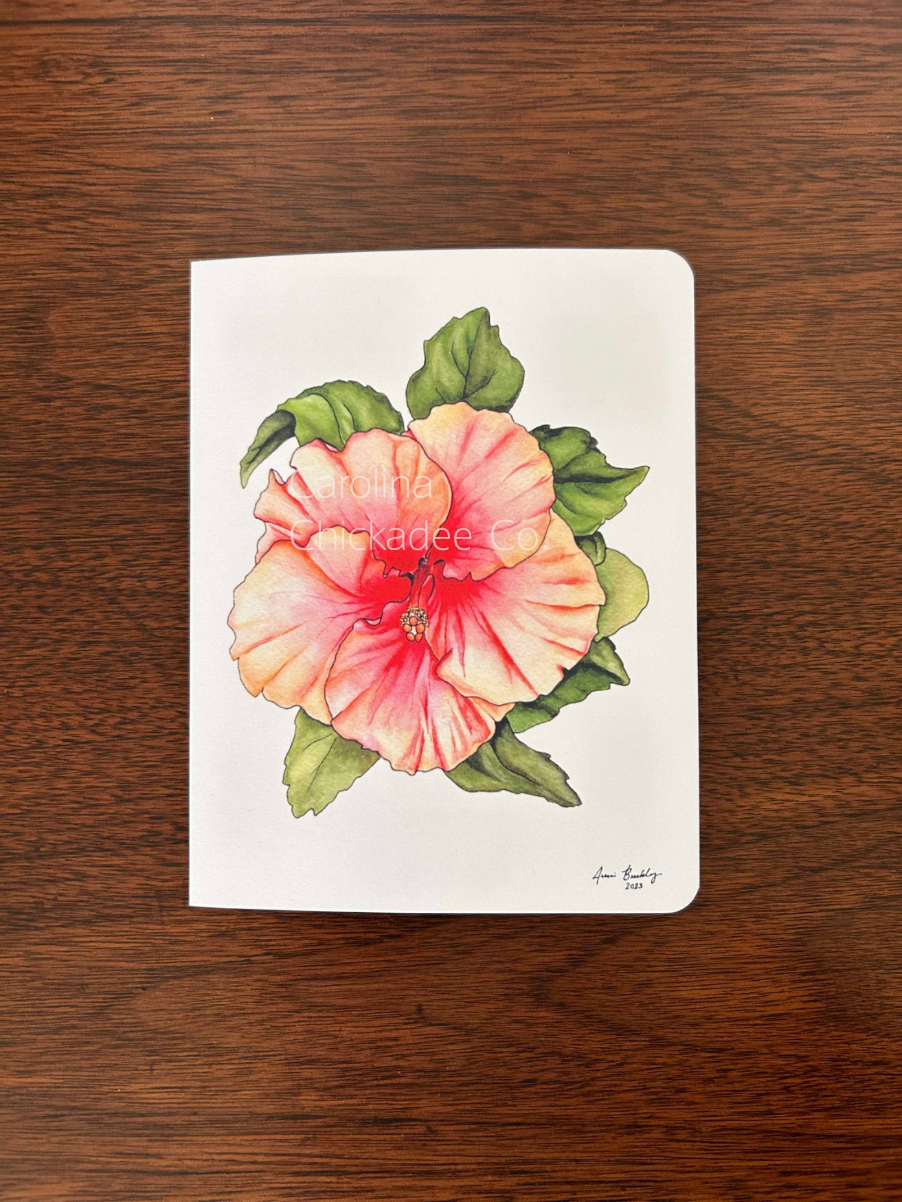 Coral Hibiscus Card