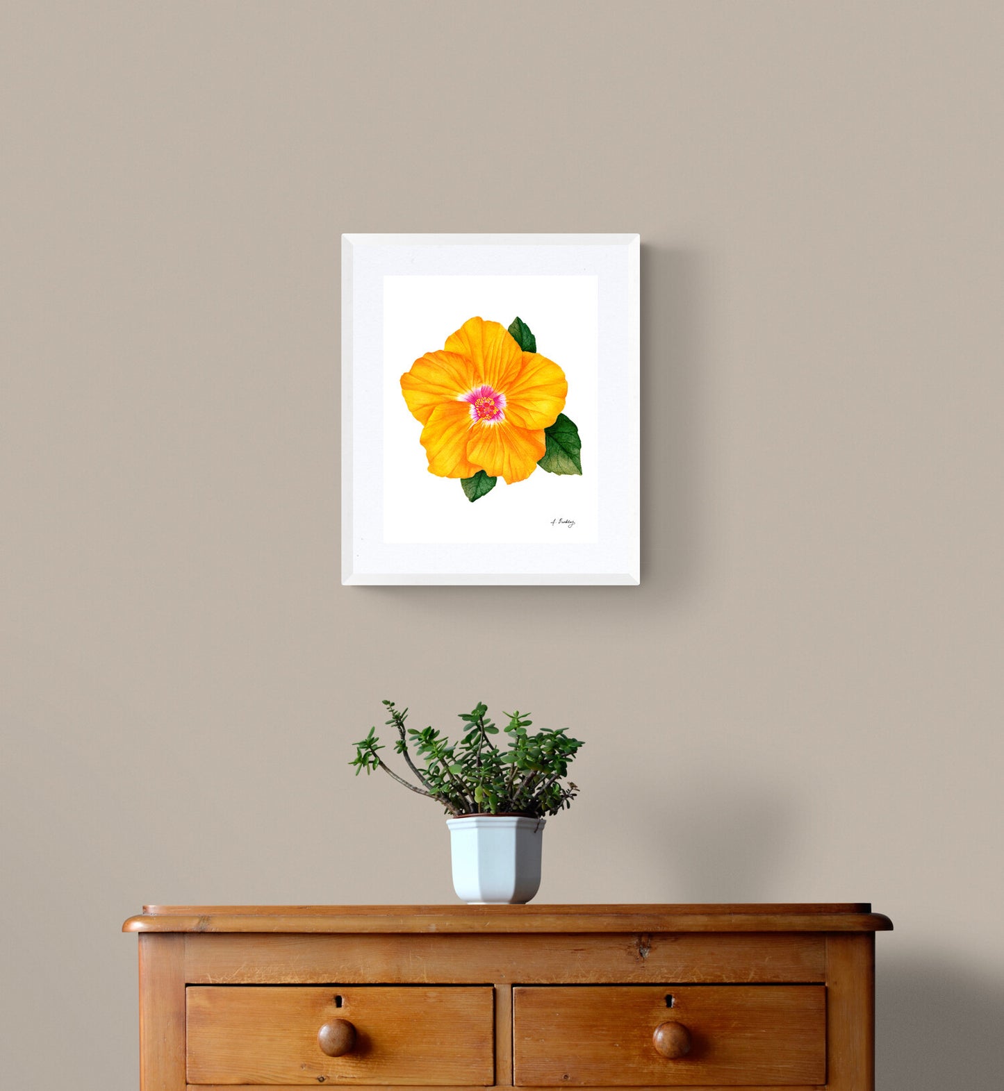 Orange Hibiscus Watercolor Print