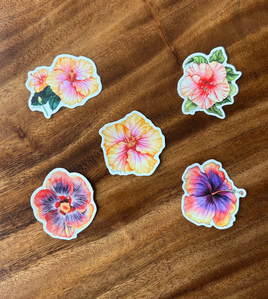 Hibiscus Watercolor Vinyl Sticker Variety Pack