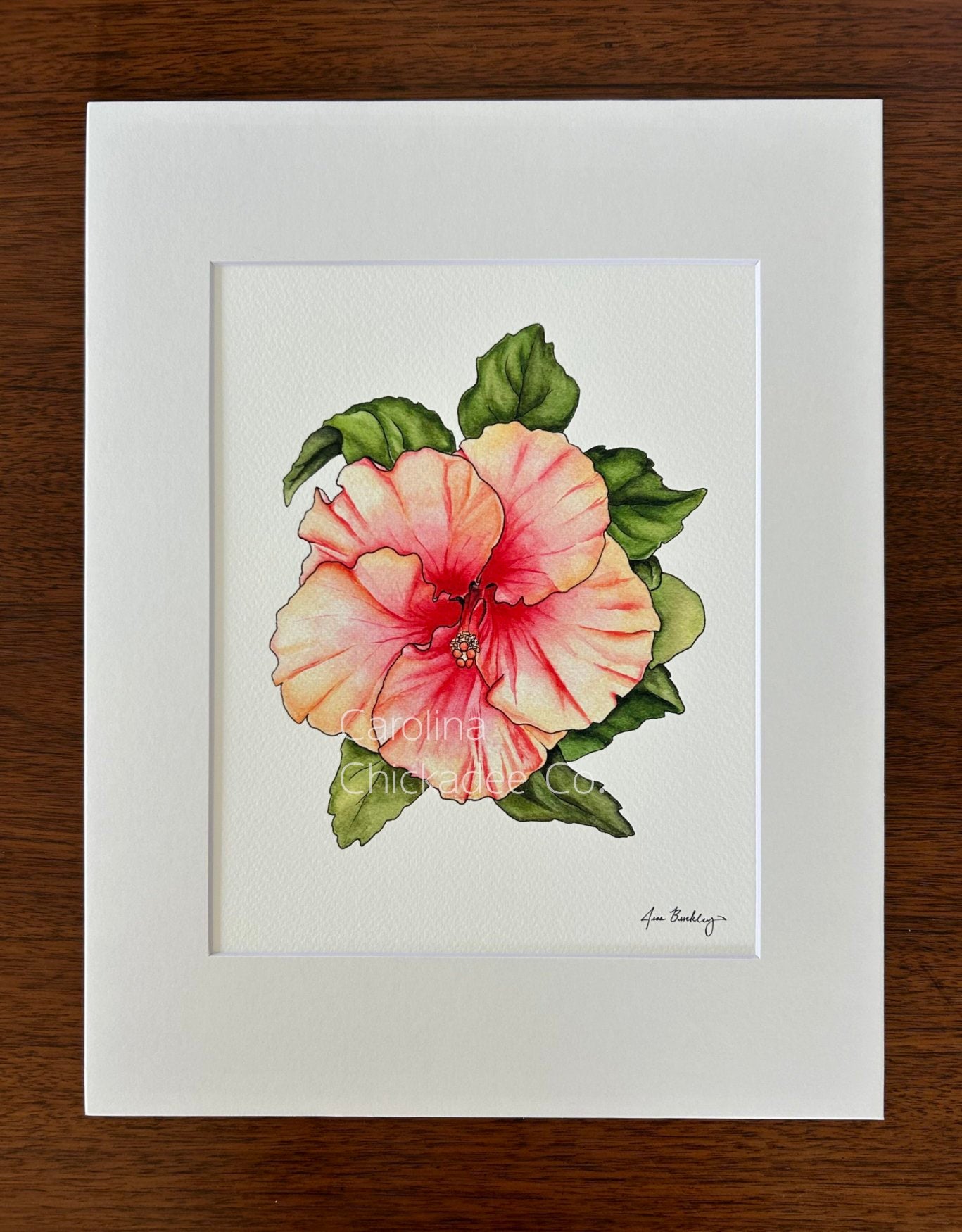 Coral Hibiscus Watercolor Print